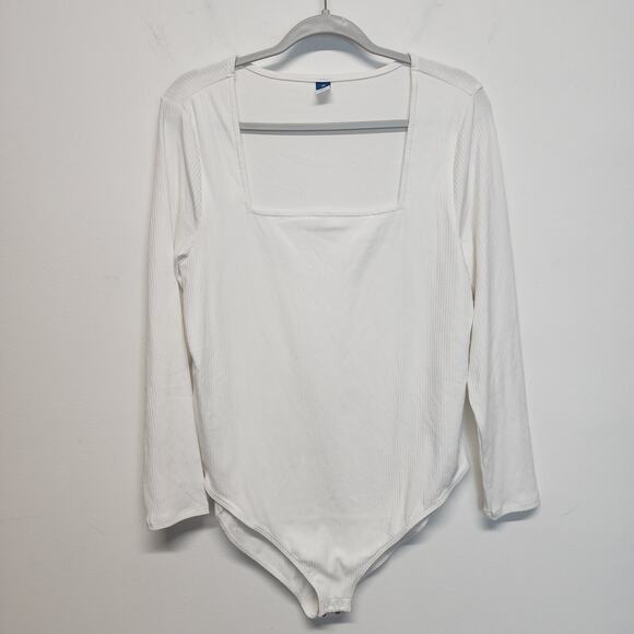 Old Navy Bodysuit Square Neck Size 2X White Rib Knit Long Sleeve Snap Gusset - Picture 1 of 13